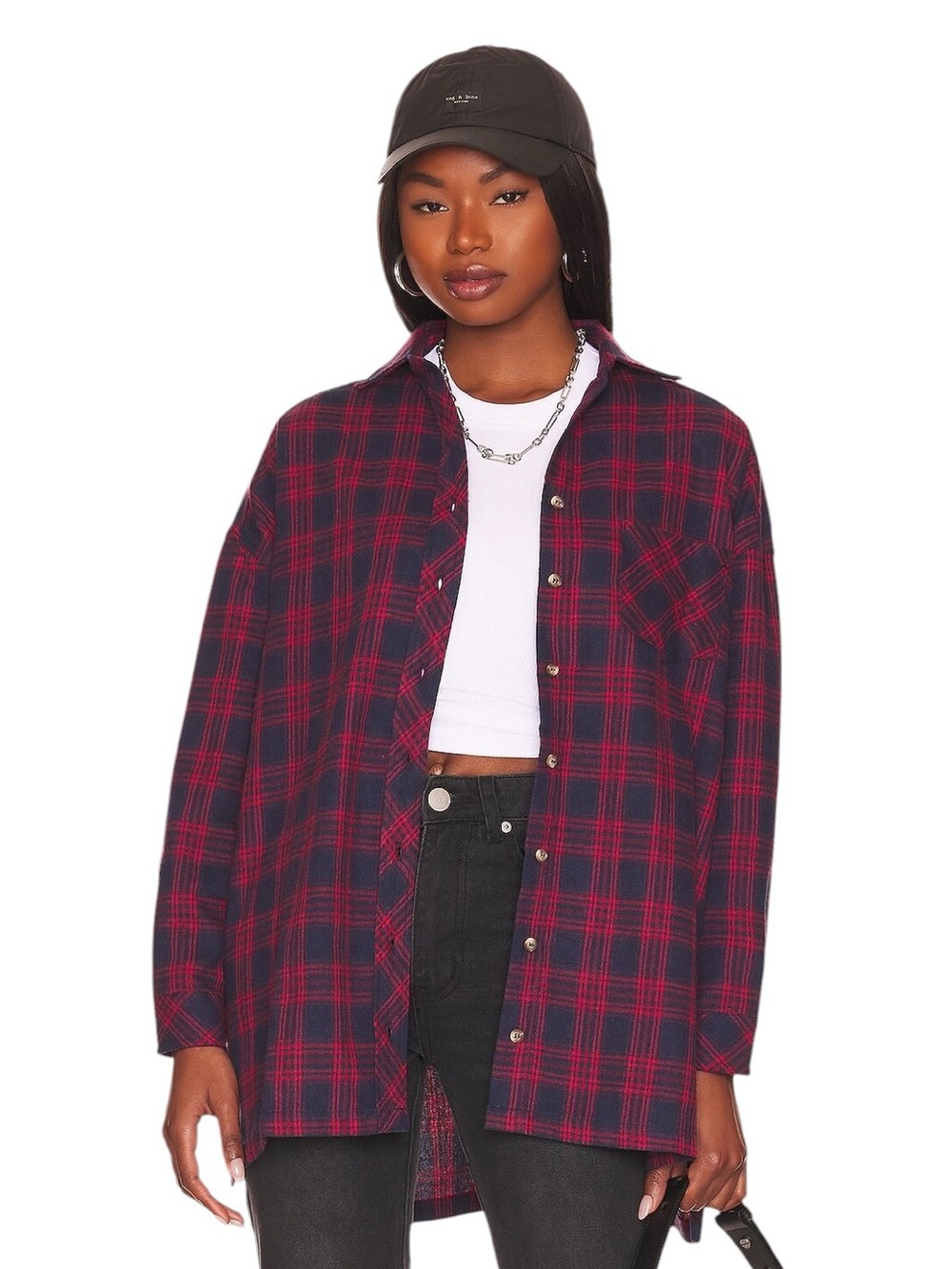 Superdown x Revolve - NWT Audriana Oversized Flannel Top Red Navy Plaid Sz S